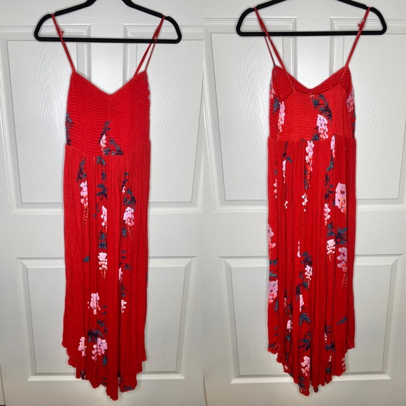 Free People Beau Smocked Printed Slip Dress in Red - Picture 4 of 12